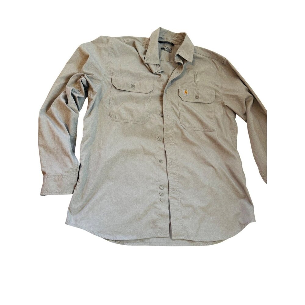 Carhartt Men's Relaxed Fit Long Sleeve Gray Button-Down Shirt.Size L